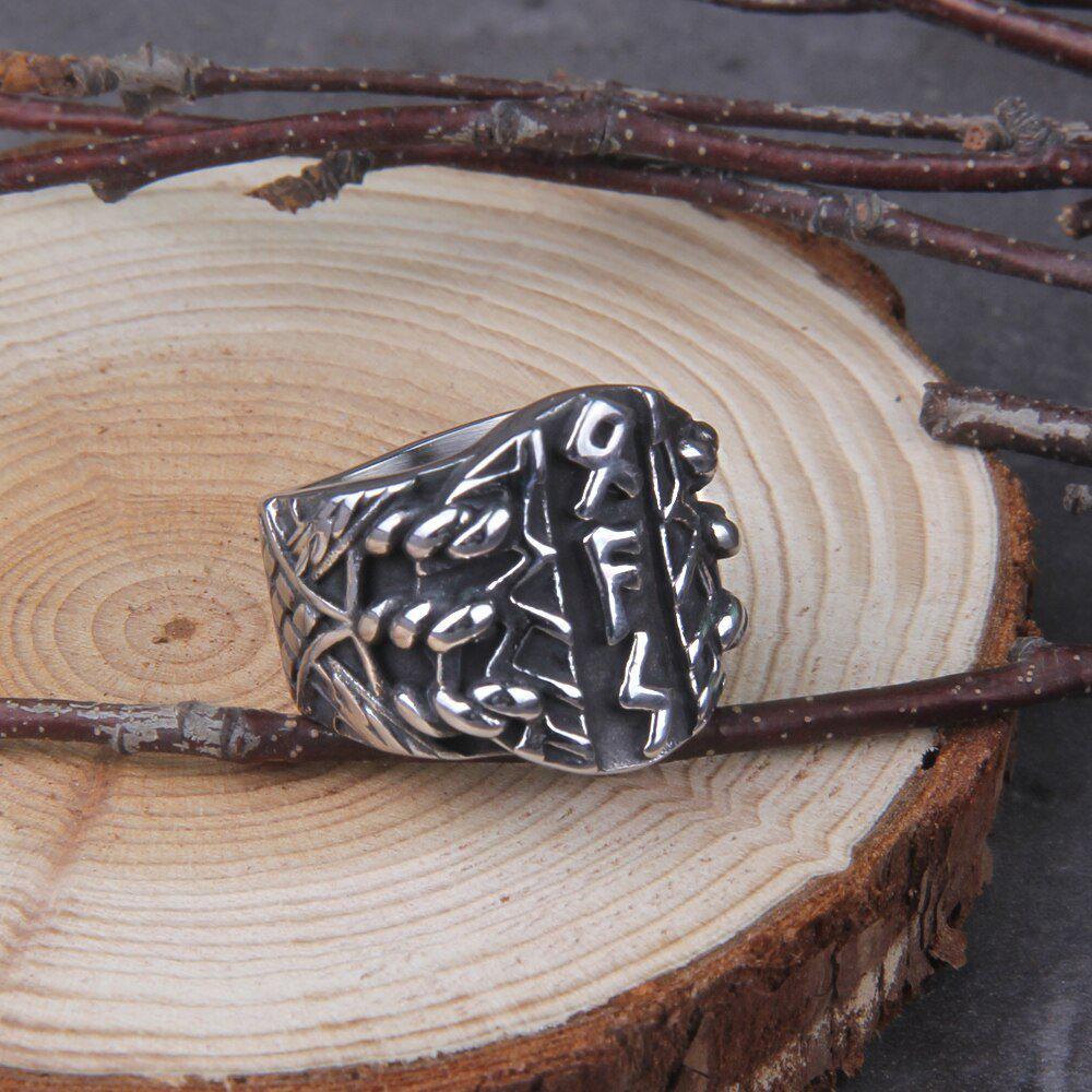Norse Pagan Futhark Steel Viking Ring-6