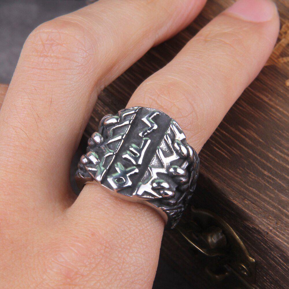 Norse Pagan Futhark Steel Viking Ring-7