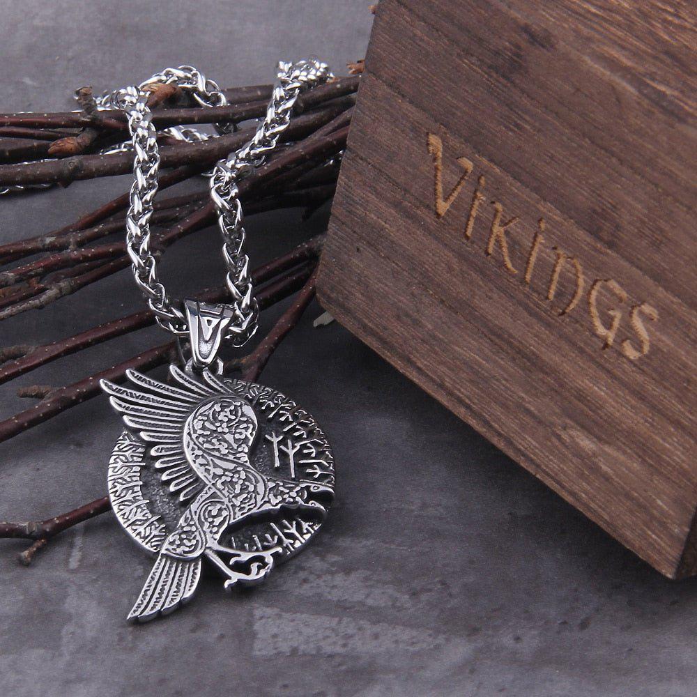Norse Raven and Runes Seeker of Knowledge Talisman Necklace