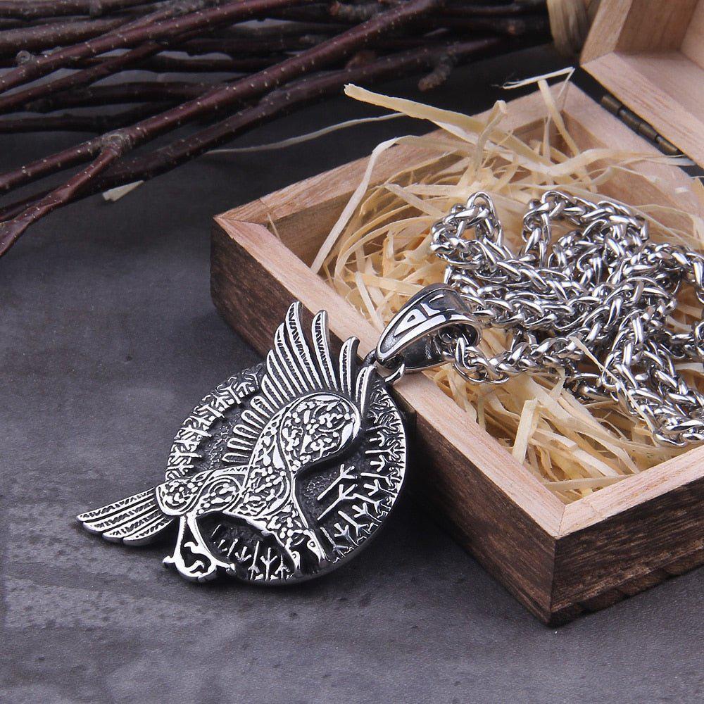 Norse Raven and Runes Seeker of Knowledge Talisman Necklace