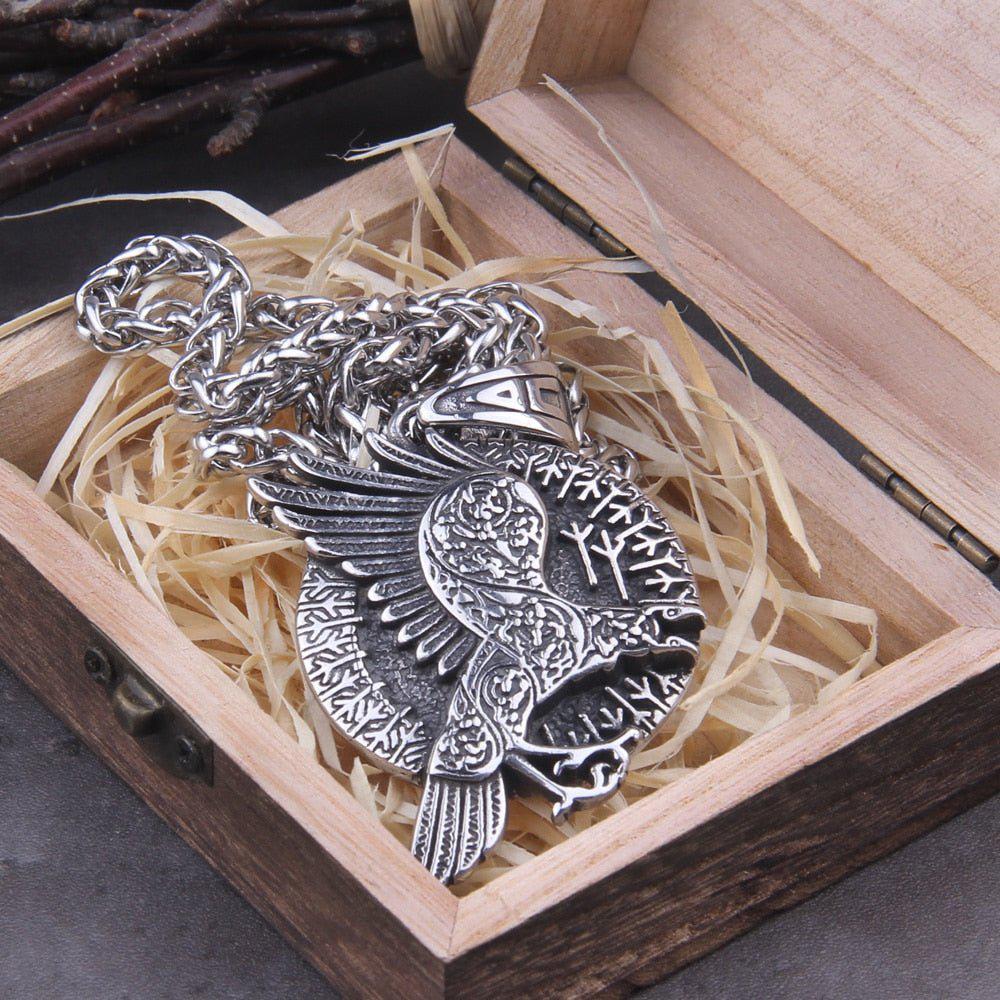 Norse Raven and Runes Seeker of Knowledge Talisman Necklace