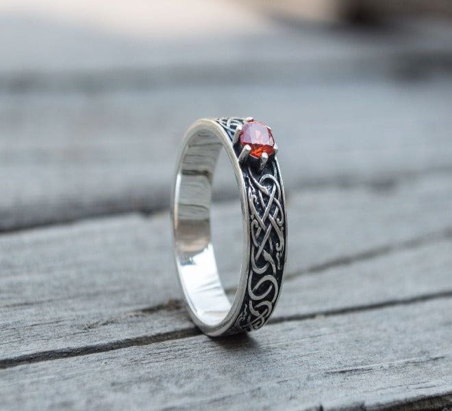 Norse Ring with Green Cubic Zirconia Sterling Silver Handmade Jewelry-6