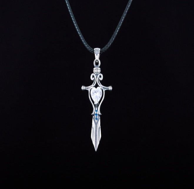 Norse Sword with Cubic Zirconia Pendant Sterling Silver Handmade Jewelry-4