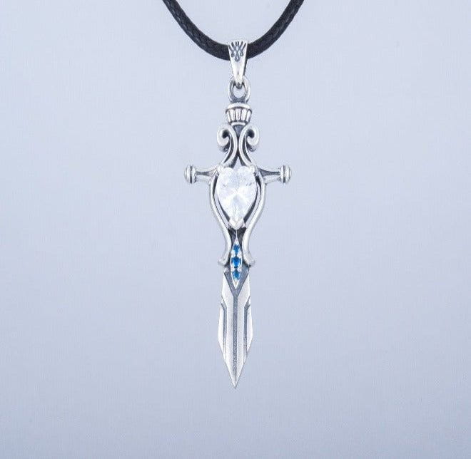 Norse Sword with Cubic Zirconia Pendant Sterling Silver Handmade Jewelry-5