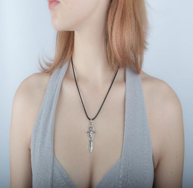 Norse Sword with Cubic Zirconia Pendant Sterling Silver Handmade Jewelry-6