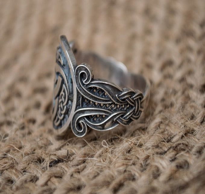 Odin Horn Symbol with Viking Ornament Sterling Silver Norse Jewelry-3
