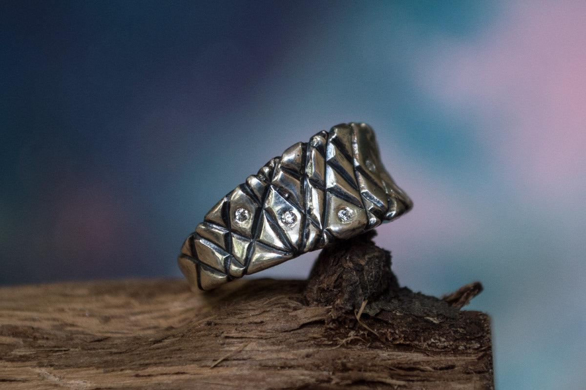 Ornament Ring with Cubic Zirconia Sterling Silver Unique Jewelry-1