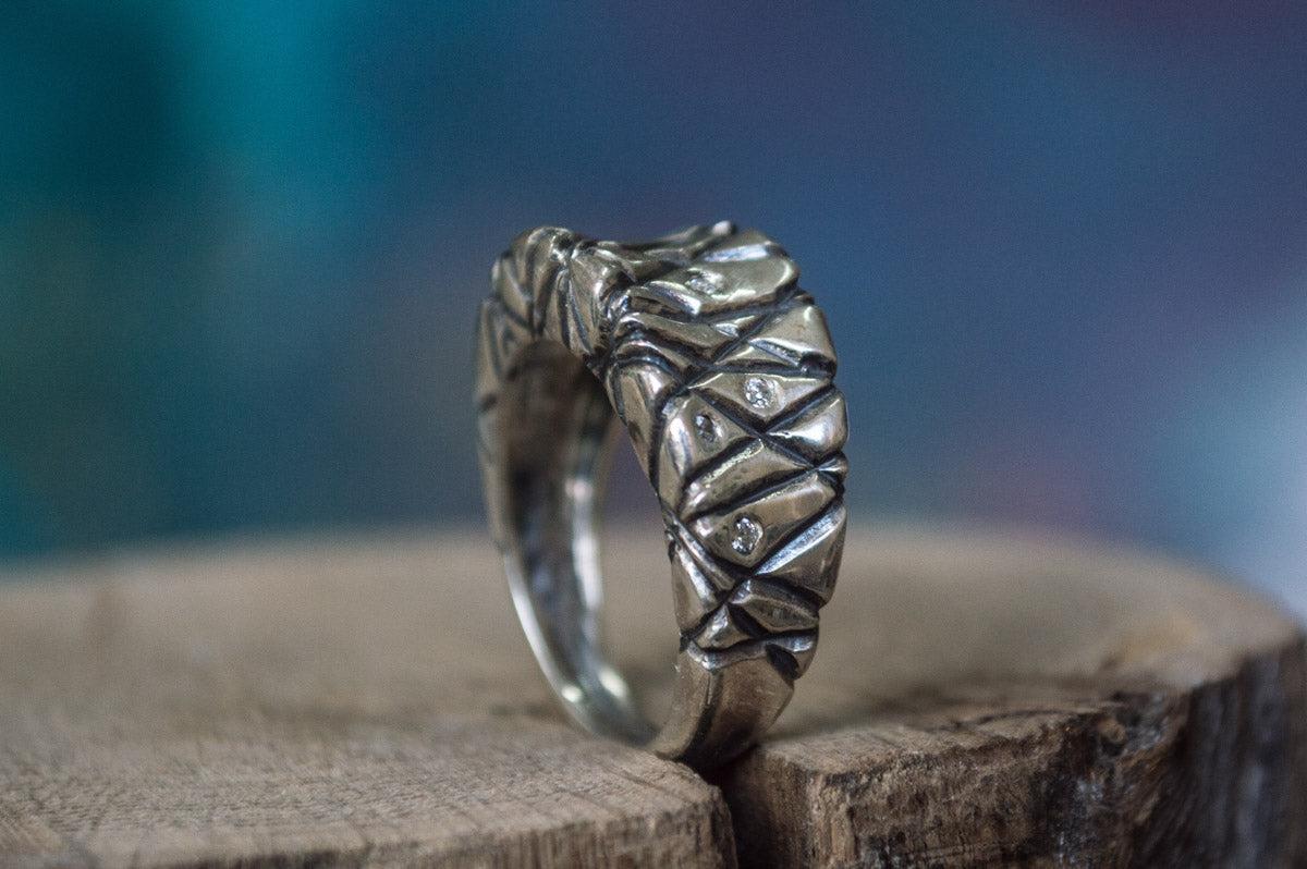 Ornament Ring with Cubic Zirconia Sterling Silver Unique Jewelry-2