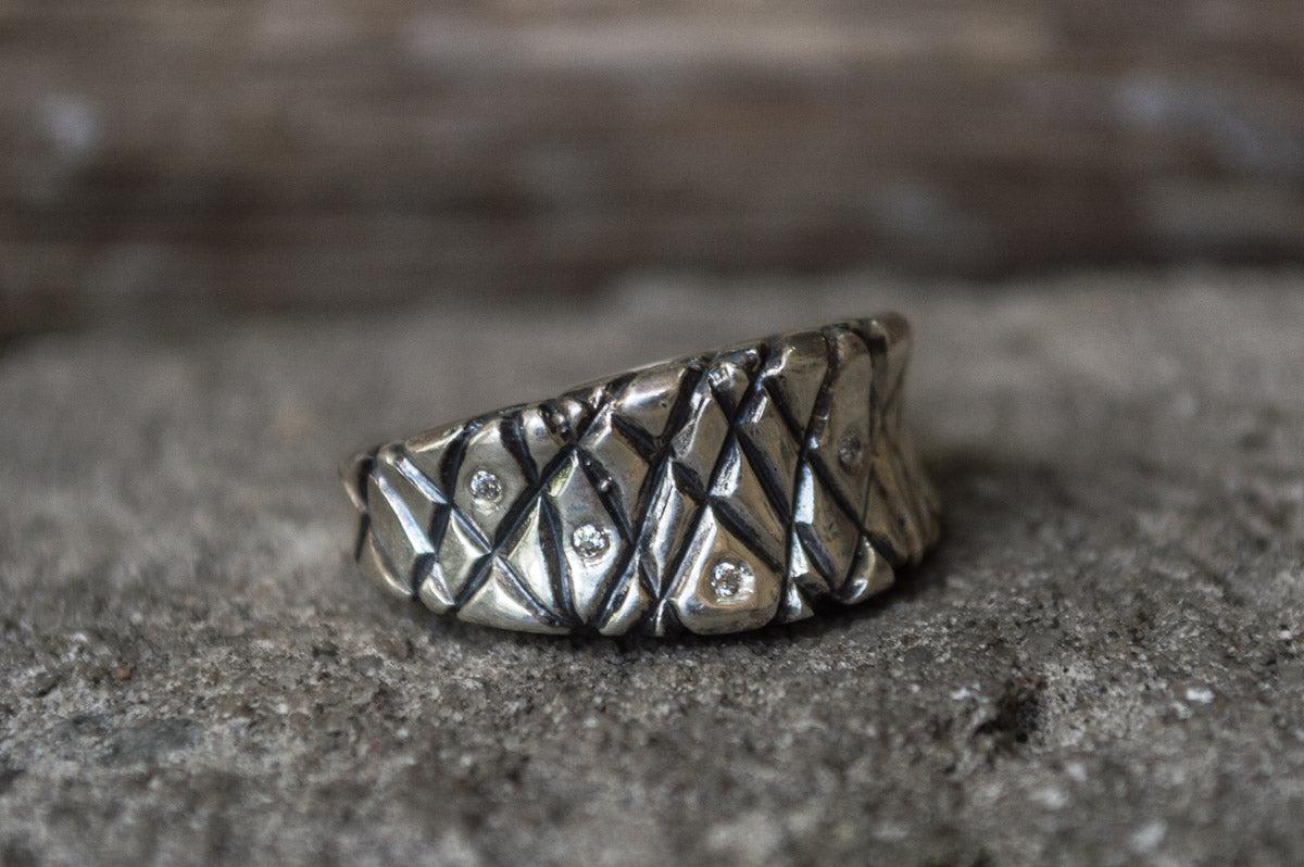 Ornament Ring with Cubic Zirconia Sterling Silver Unique Jewelry-3