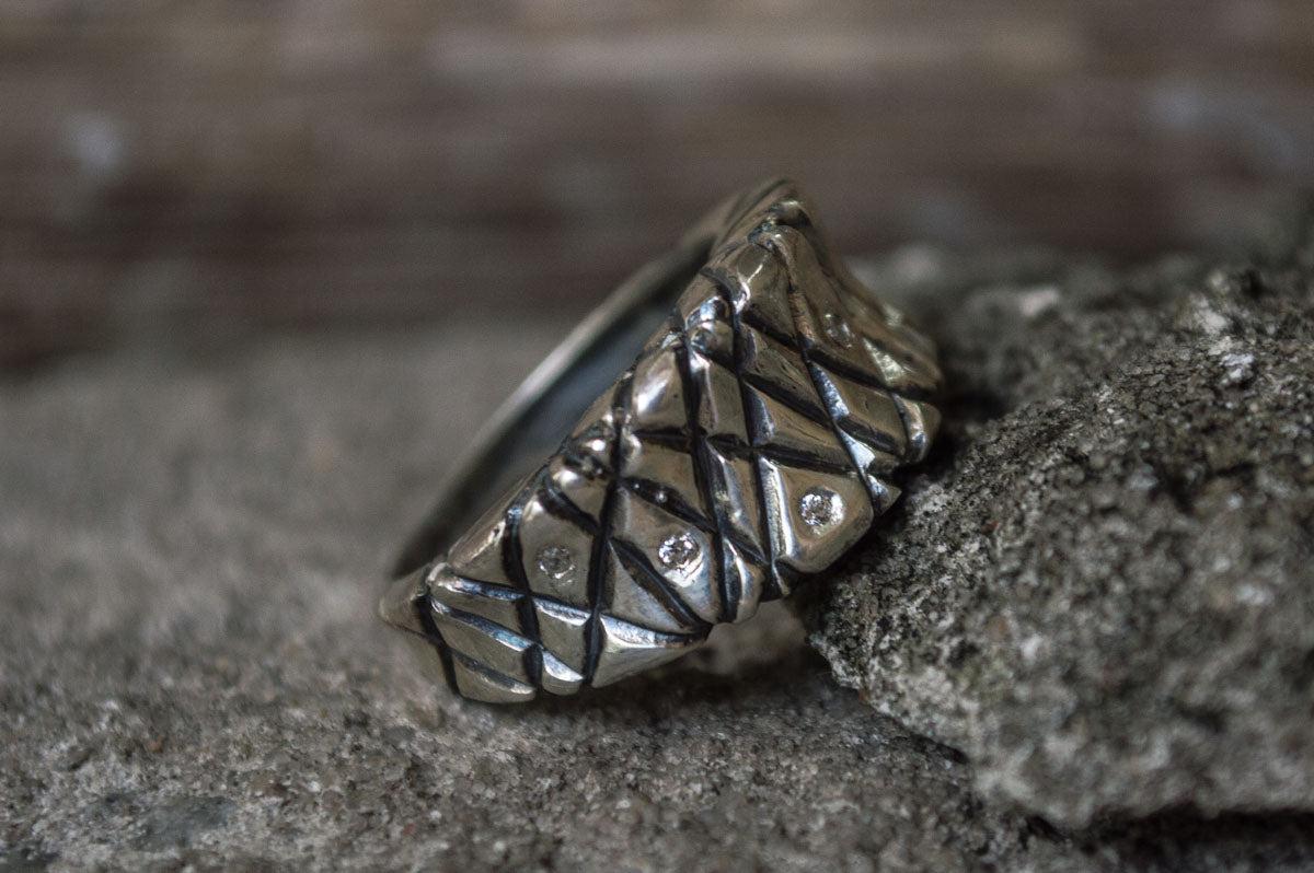 Ornament Ring with Cubic Zirconia Sterling Silver Unique Jewelry-4