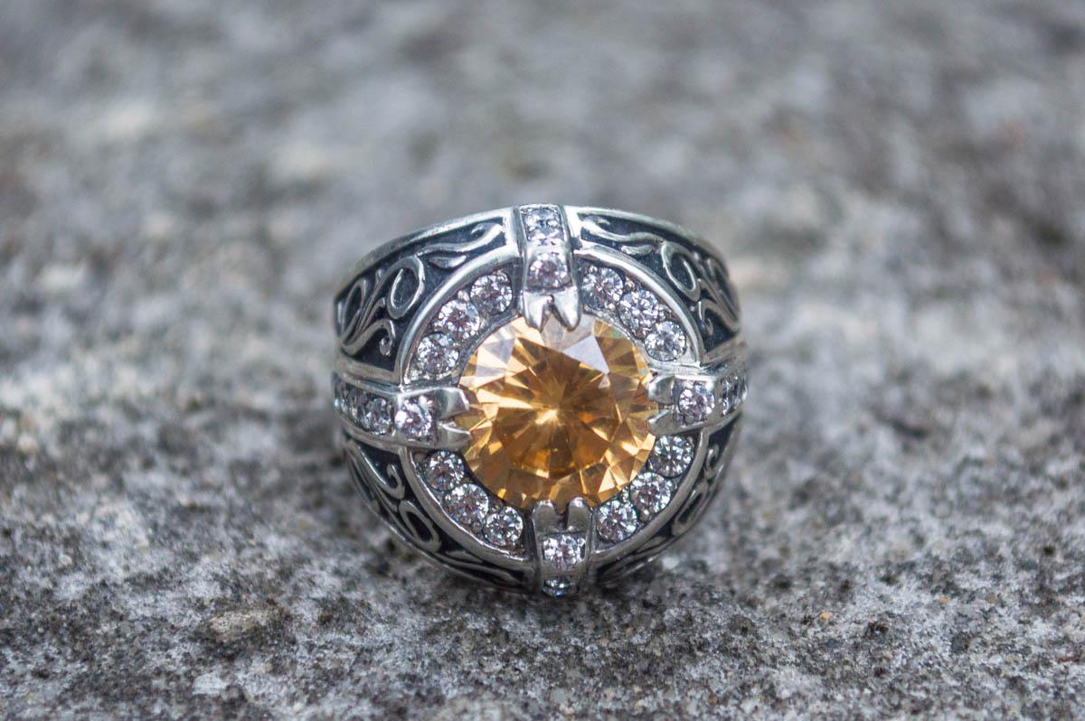 Ornament Ring with Gem Sterling Silver Unique Jewelry-1