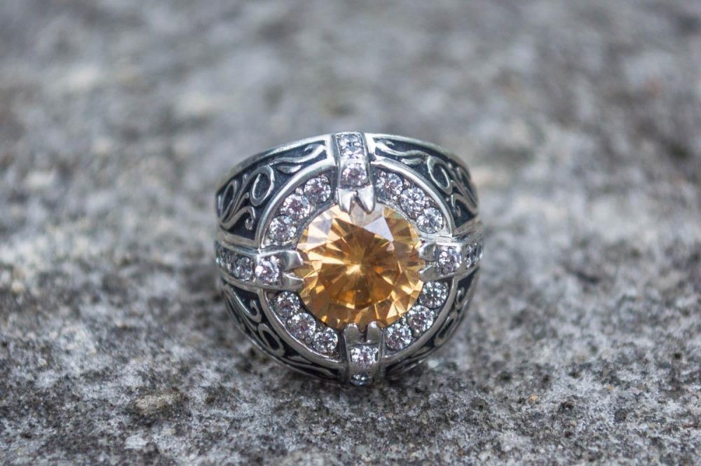 Ornament Ring with Gem Sterling Silver Unique Jewelry-1
