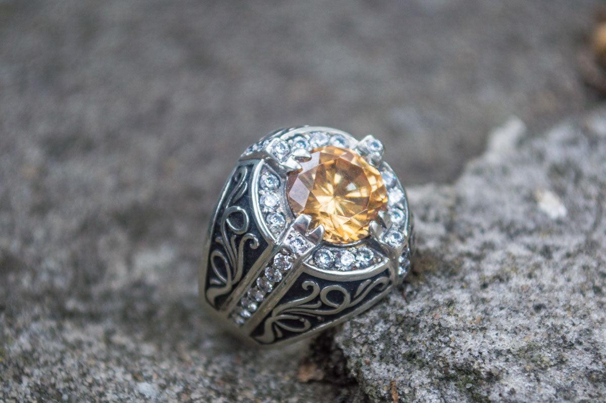 Ornament Ring with Gem Sterling Silver Unique Jewelry-2