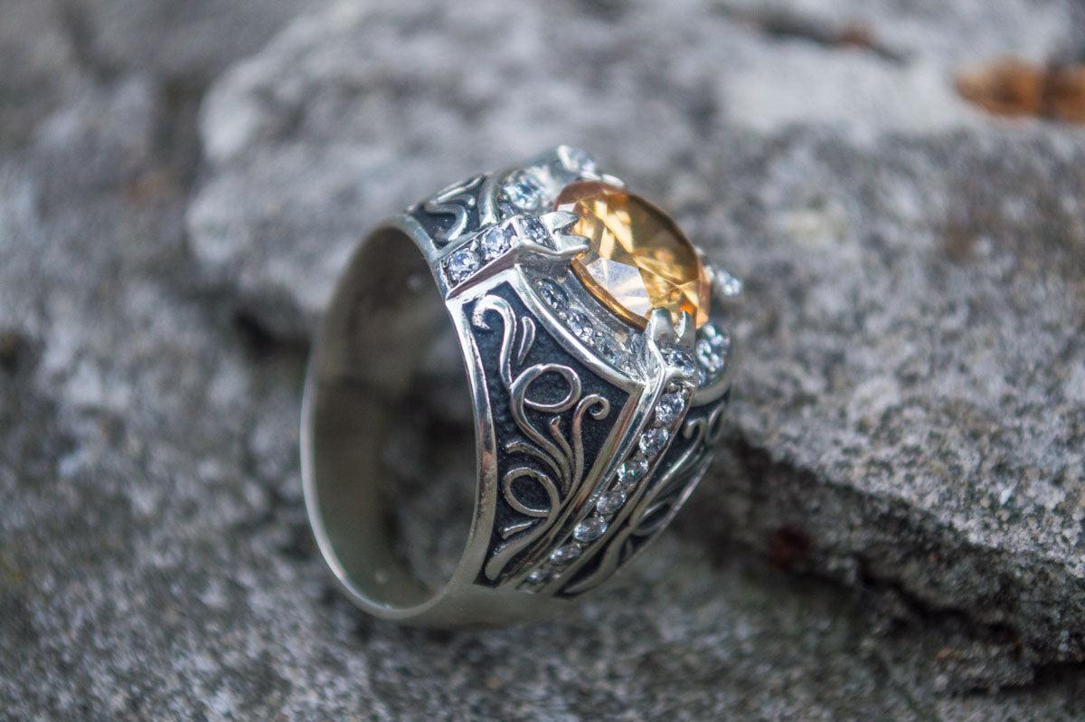 Ornament Ring with Gem Sterling Silver Unique Jewelry-3