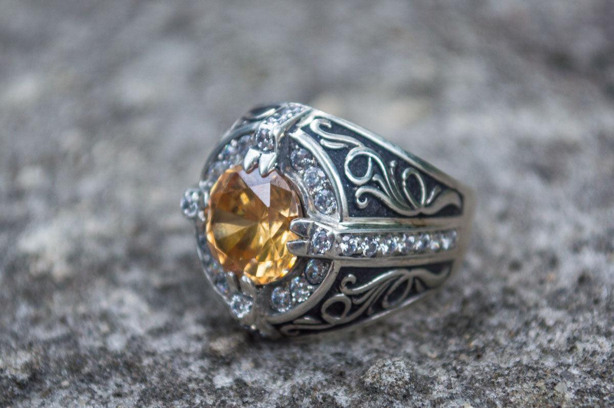 Ornament Ring with Gem Sterling Silver Unique Jewelry-4