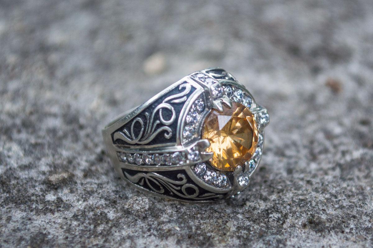 Ornament Ring with Gem Sterling Silver Unique Jewelry-5