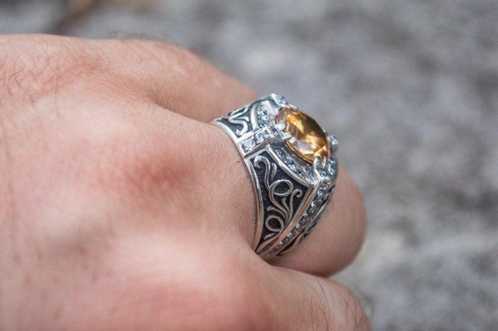 Ornament Ring with Gem Sterling Silver Unique Jewelry-6