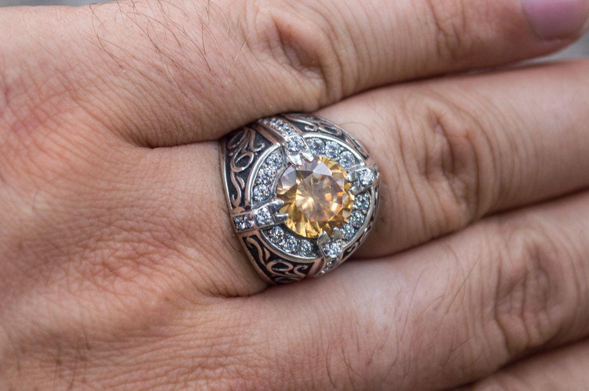 Ornament Ring with Gem Sterling Silver Unique Jewelry-7