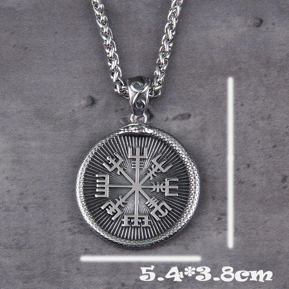 Ouroboros Jormungandr Vegvisir Viking Compass Steel Pendant Necklace