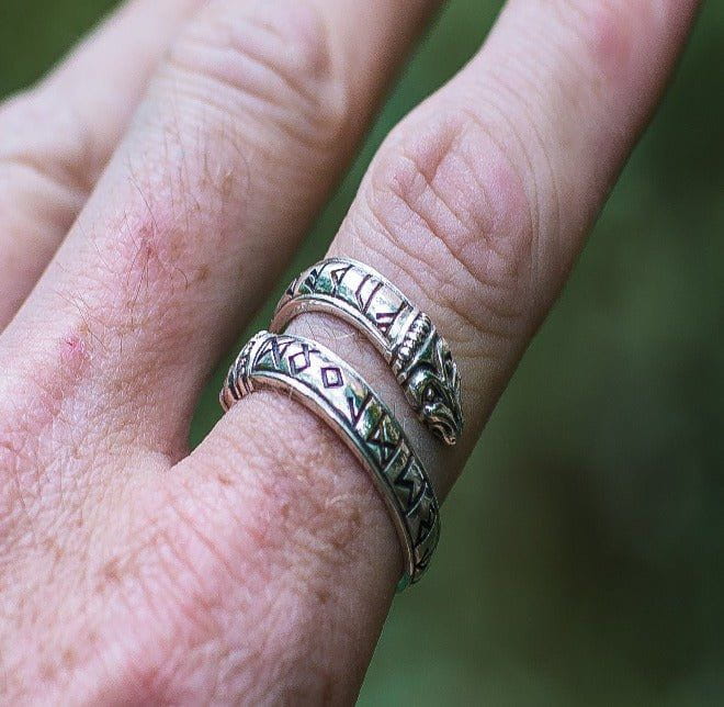 Ouroboros Ring with Elder Futhark Runes Sterling Silver Handmade Viking Jewelry-3