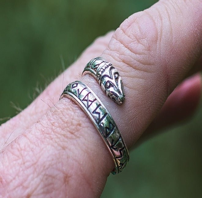 Ouroboros Ring with Elder Futhark Runes Sterling Silver Handmade Viking Jewelry-4