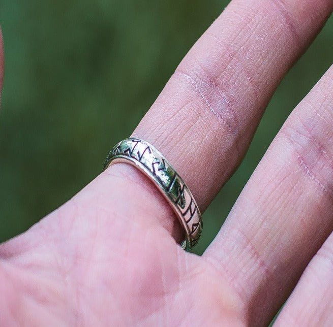 Ouroboros Ring with Elder Futhark Runes Sterling Silver Handmade Viking Jewelry-5