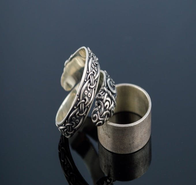 Ouroboros Ring with Viking Ornament Sterling Silver Norse Jewelry-2