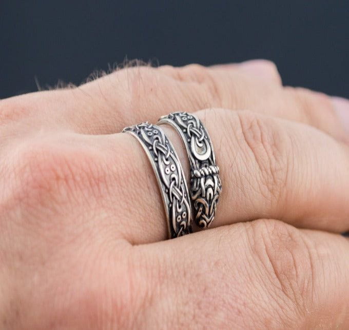 Ouroboros Ring with Viking Ornament Sterling Silver Norse Jewelry-4