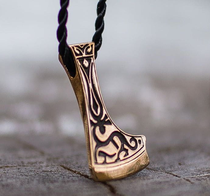 Perun&#39;s Axe Bronze Pendant with Deer Ornament-2