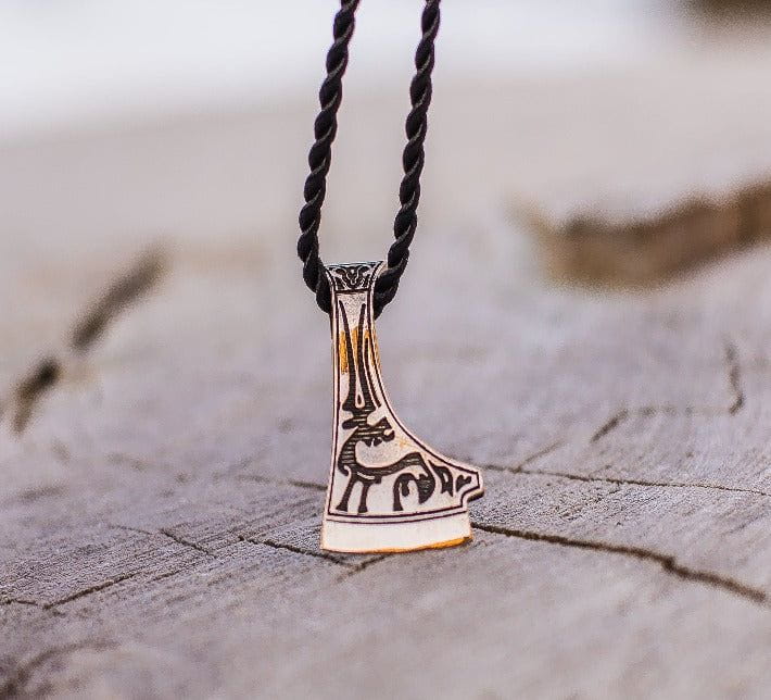 Perun&#39;s Axe Bronze Pendant with Deer Ornament-3