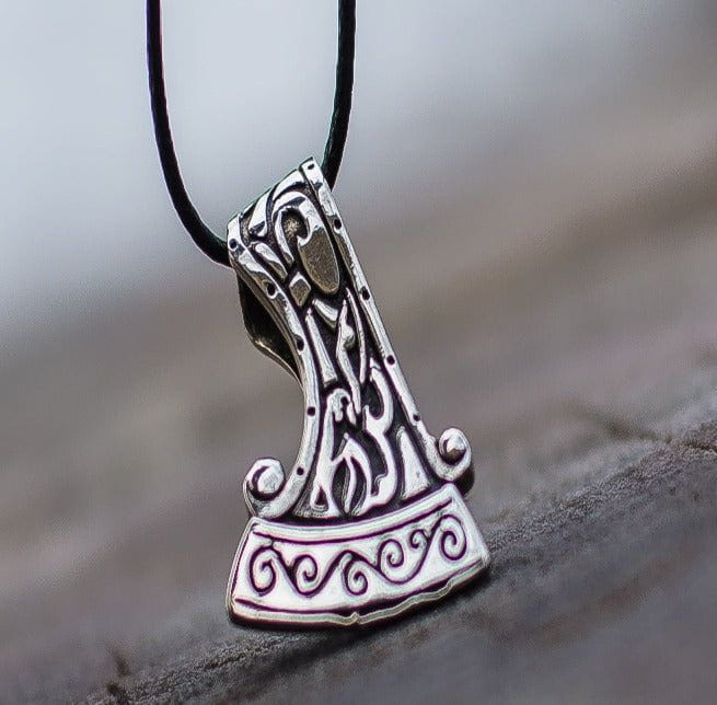 Perun's Axe Small Sterling Silver Pendant with Ornament-1