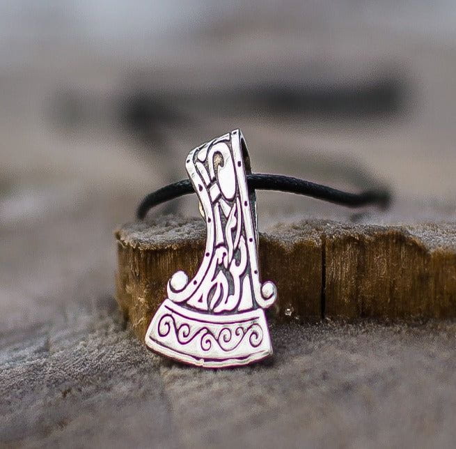 Perun&#39;s Axe Small Sterling Silver Pendant with Ornament-2