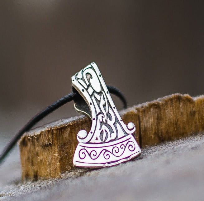 Perun&#39;s Axe Small Sterling Silver Pendant with Ornament-3