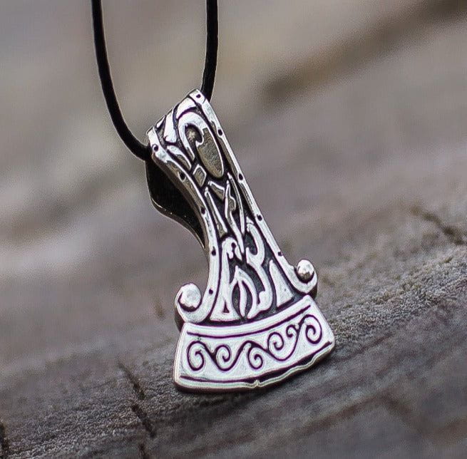 Perun&#39;s Axe Small Sterling Silver Pendant with Ornament-4