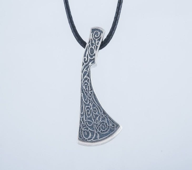 Perun&#39;s Axe Sterling Silver Necklace with Floral Ornament Reconstruction-2