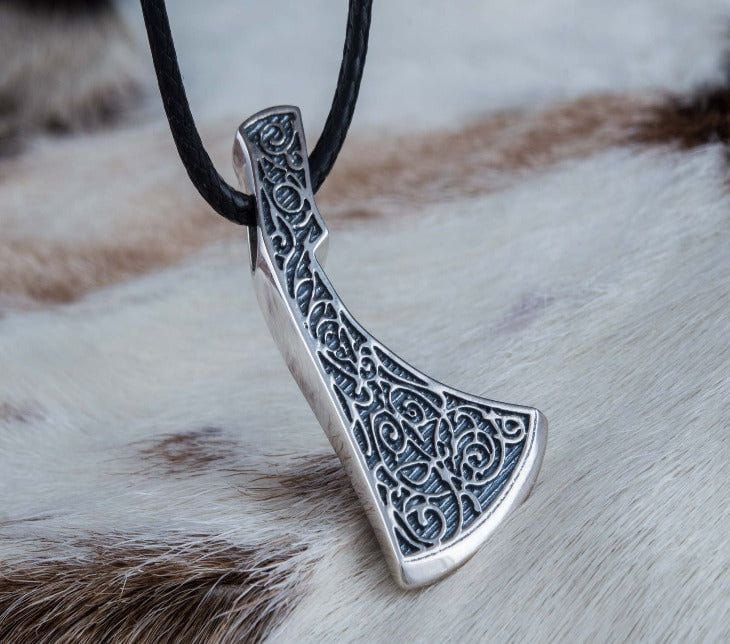 Perun&#39;s Axe Sterling Silver Necklace with Floral Ornament Reconstruction-3