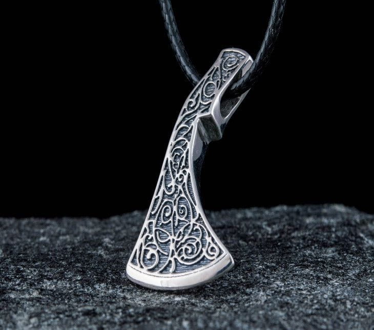 Perun&#39;s Axe Sterling Silver Necklace with Floral Ornament Reconstruction-4