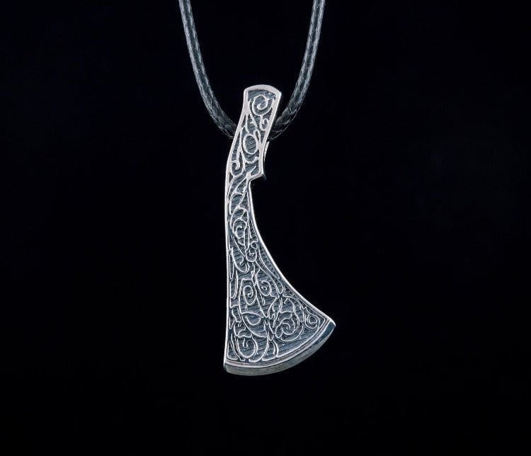 Perun&#39;s Axe Sterling Silver Necklace with Floral Ornament Reconstruction-5