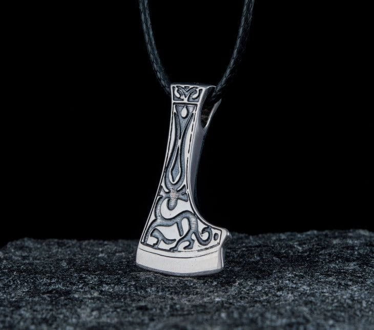 Perun&#39;s Axe Sterling Silver Pendant with Deer Ornament Reconstruction-1