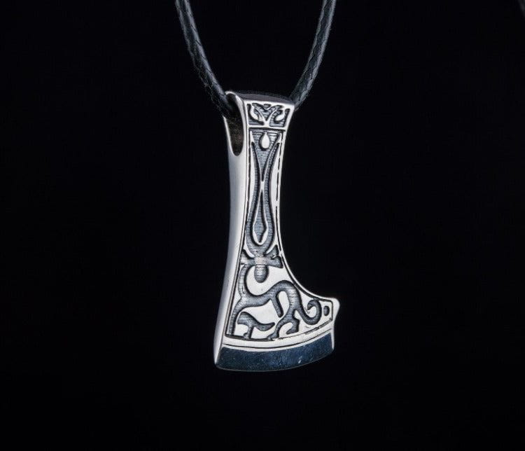 Perun&#39;s Axe Sterling Silver Pendant with Deer Ornament Reconstruction-6
