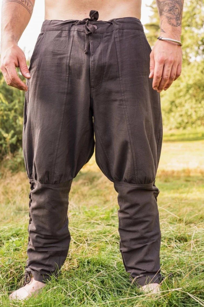 Premium Viking Pants - Authentic Cut in Cotton with Leg Lacing (Brown)