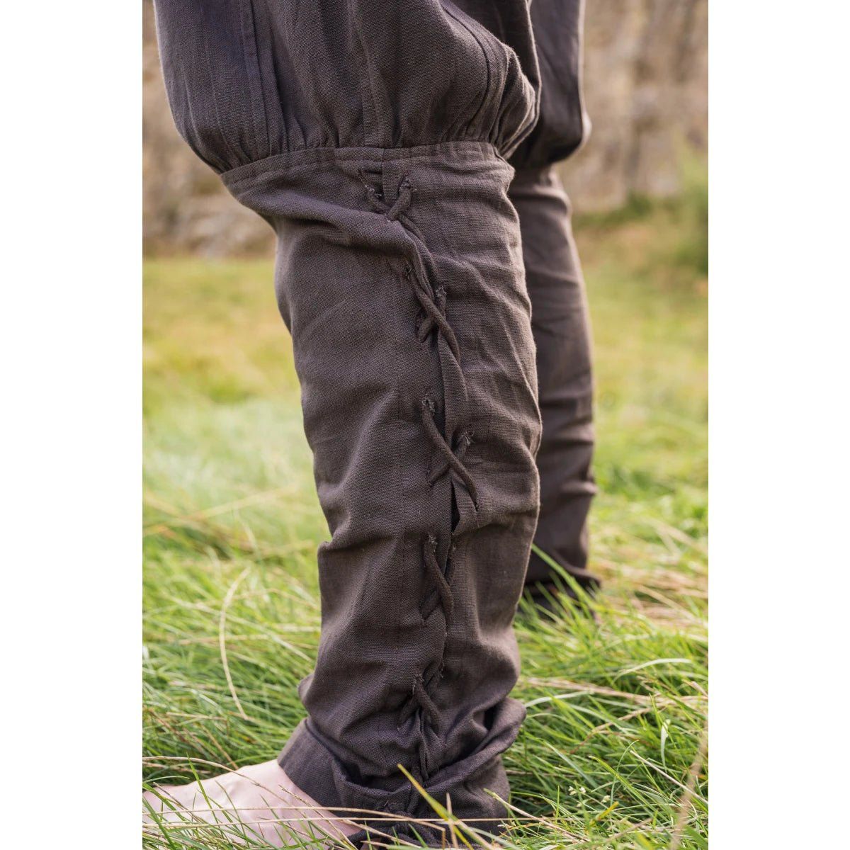 brown cotton viking pant with leg lacing 