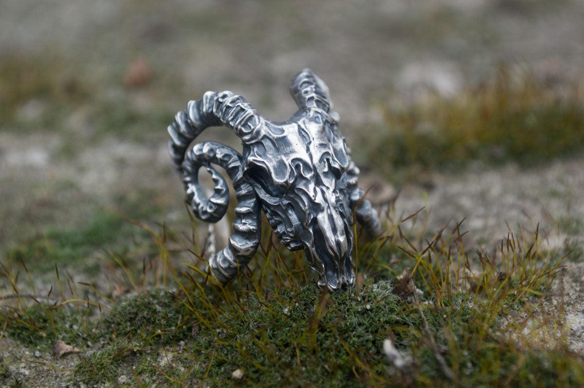 Ram Skull Ring Sterling Silver Unique Handmade Jewelry-1