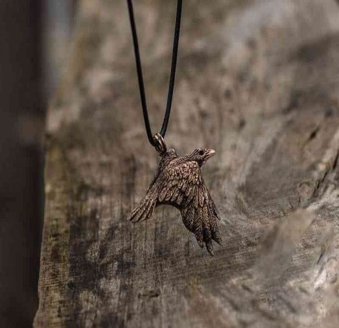Raven Bronze Pendant Viking Amulet-3