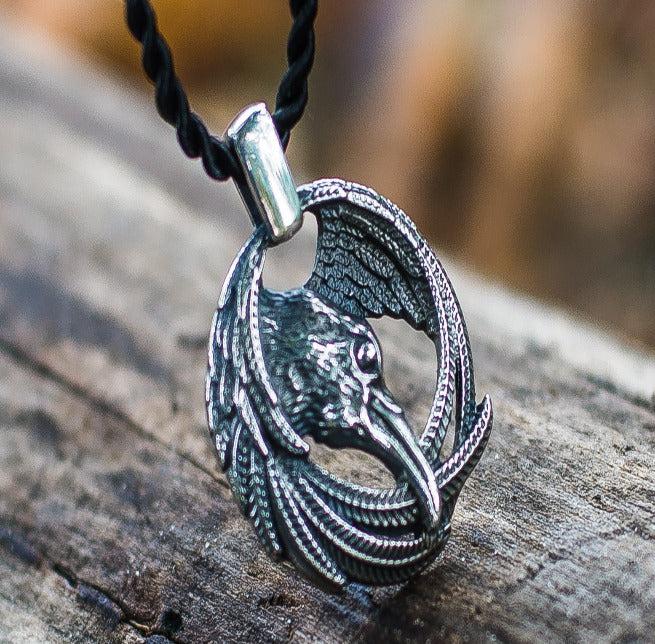 Raven Pendant Sterling Silver Viking Amulet-1