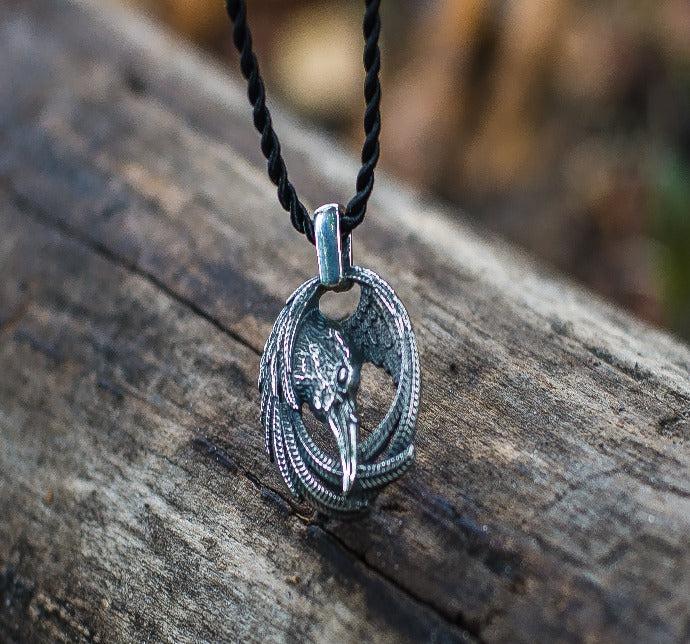 Raven Pendant Sterling Silver Viking Amulet-3