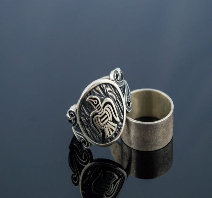 Raven Ring with Viking Ornament Sterling Silver Norse Jewelry-2
