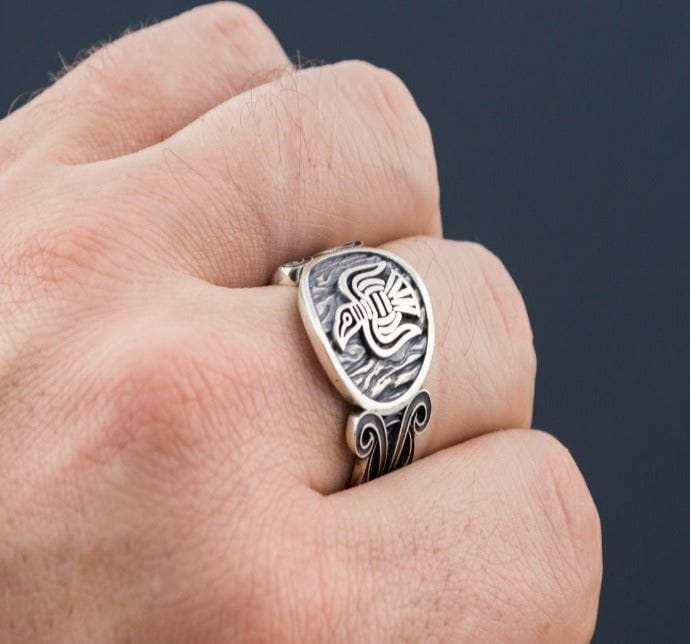 Raven Ring with Viking Ornament Sterling Silver Norse Jewelry-3