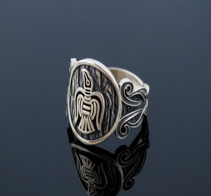 Raven Ring with Viking Ornament Sterling Silver Norse Jewelry-4