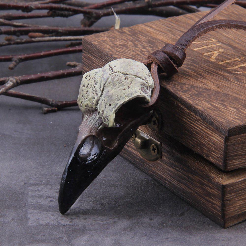Raven Skull with Leather Cord Viking Necklace